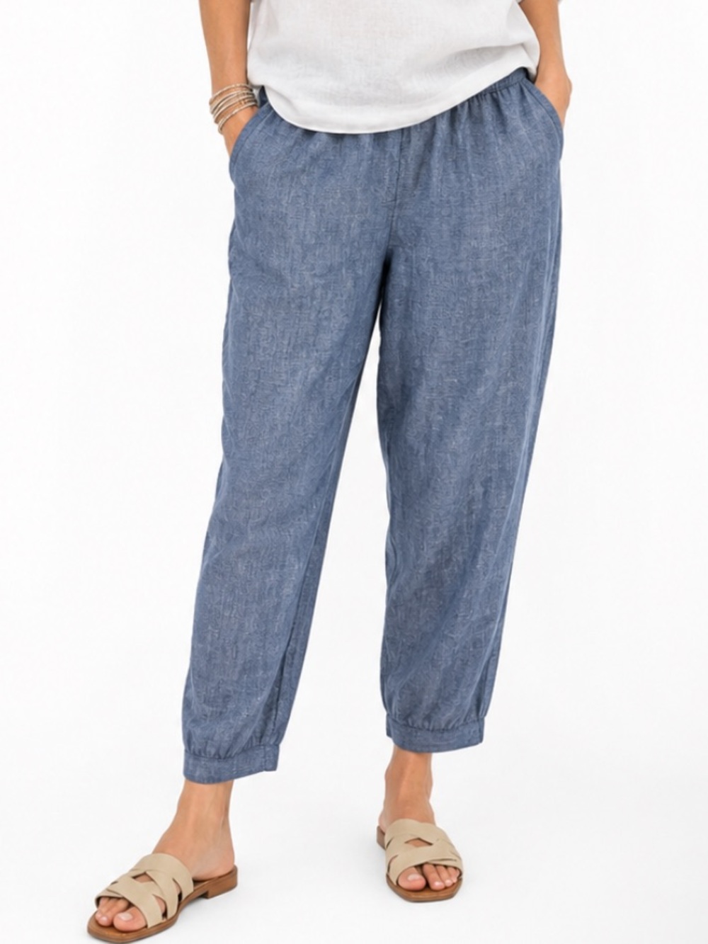 J. JILL Love Linen Relaxed Pull On Ankle Pants Lagenlook Coastal Euro Summer MP